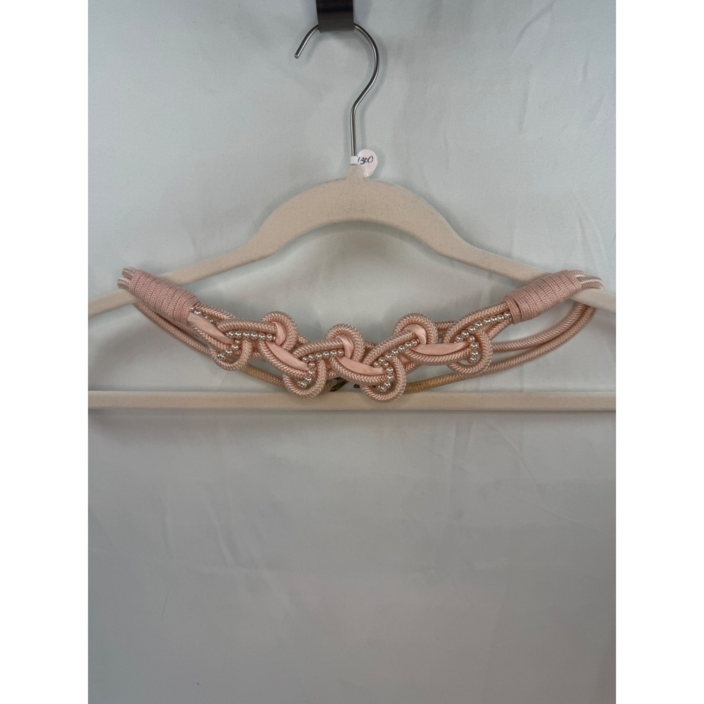Vintage Pink Braided Rope Belt Faux Pearl Knotted Cord Waist Accessory 27.5 Inch